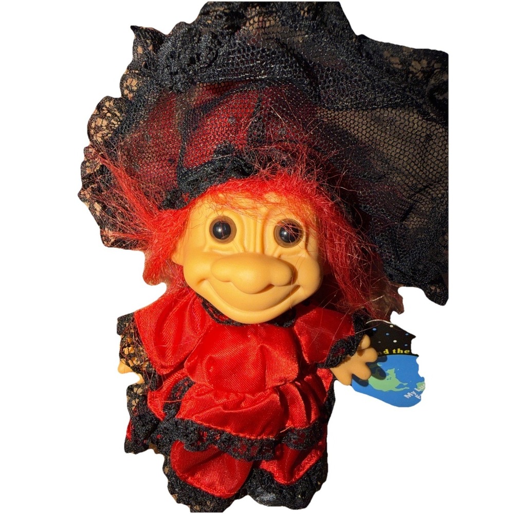 My Lucky Troll Vintage Russ Berrie From Spain 18465 Red Hair Lace Outfit 5" NWT
